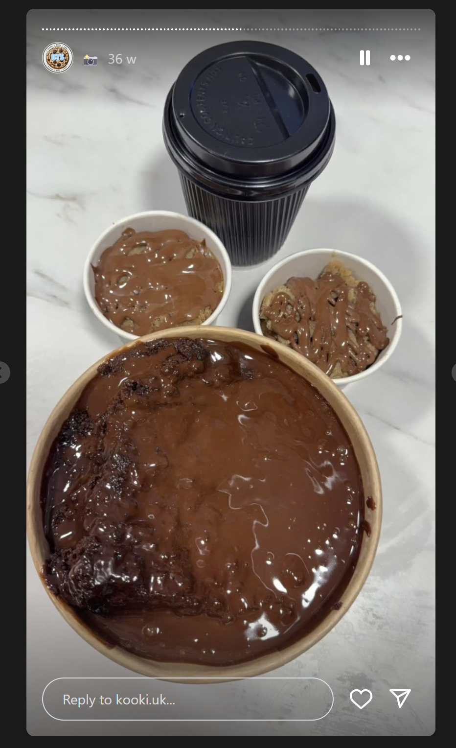 Glossy chocolate dessert bowls with hot drinks